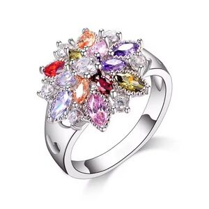 S925 Fashion Ring With Silver Colorful Cubic Zirconia.